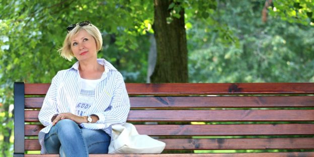 retired woman on bench