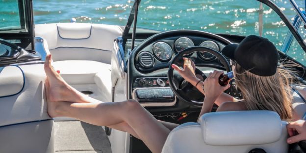 woman on pontoon boat