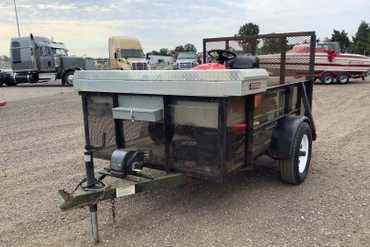 5’ x 8’ UTILITY TRAILER WITH RAMP AND WINCH AND ASSORTED ITEMS