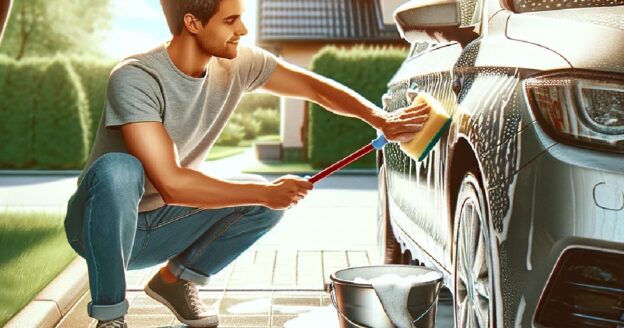 Man washing a car