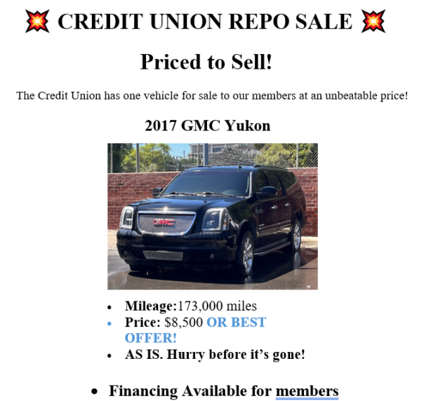 2017 GMC Yukon repo for sale