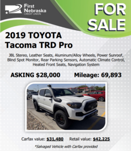 2019 Toyota Tacoma TRD Pro repo for sale