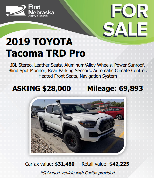 2019 Toyota Tacoma TRD Pro repo for sale